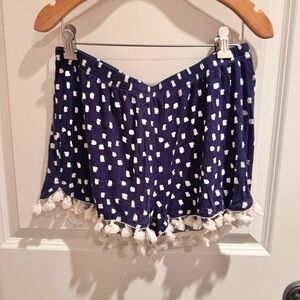 Navy Polka Dot Tassel Hem Women's Skort Shorts